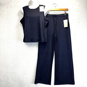 NWT 2 Piece‎ Lounge Set Wide Leg Sweatpants & Tank Womens Small Navy Blue
